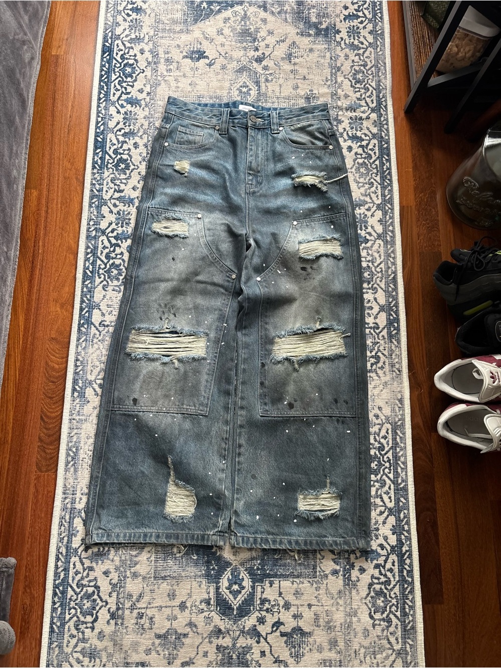 Distressed Men's Jeans - Washed Blue